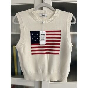Sadie & Sage American Flag 90's Sweater Vest Tank Top | Ivory NWT NEW SIZE SMALL